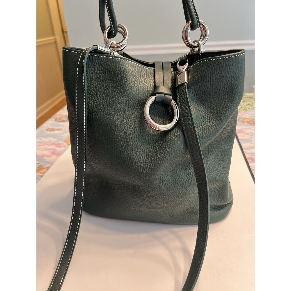 Puntotres Green Leather Hobo Bucket Shoulder Handbag Purse Spain